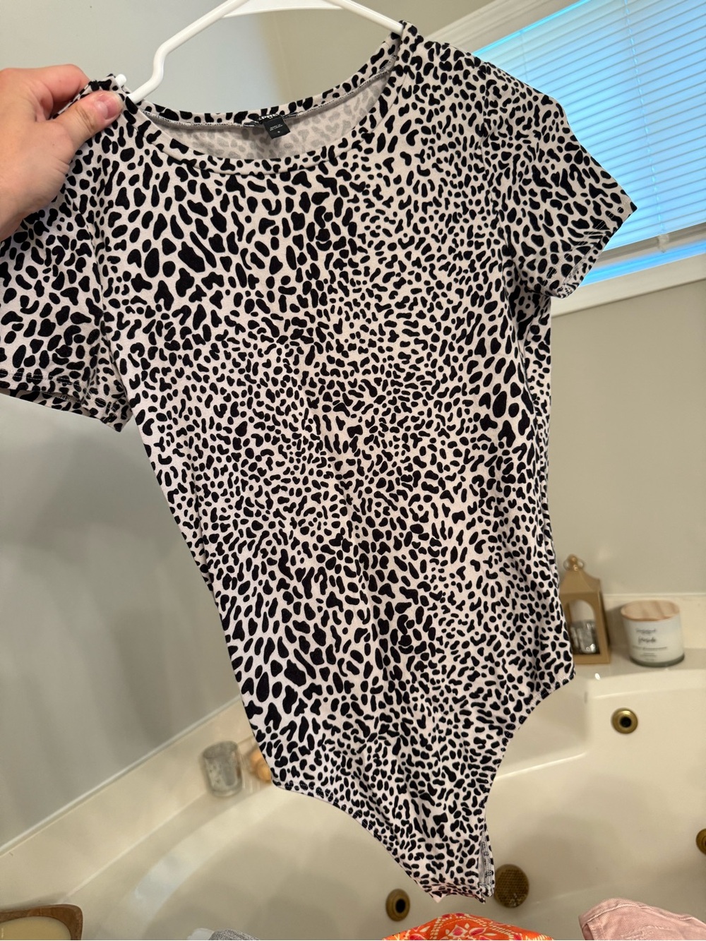 Express Women’s Short Sleeve Animal Print Bodysuit - Black & White